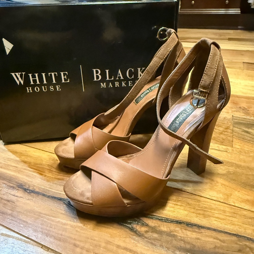 White House Black Market Brown Strappy Heels